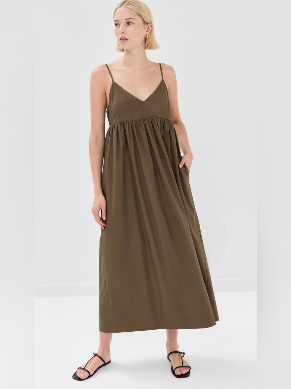 Jenni Kayne Designer Cove Strappy Cool Cotton Olive (Brown) Sundress Dress XL - Picture 2 of 16